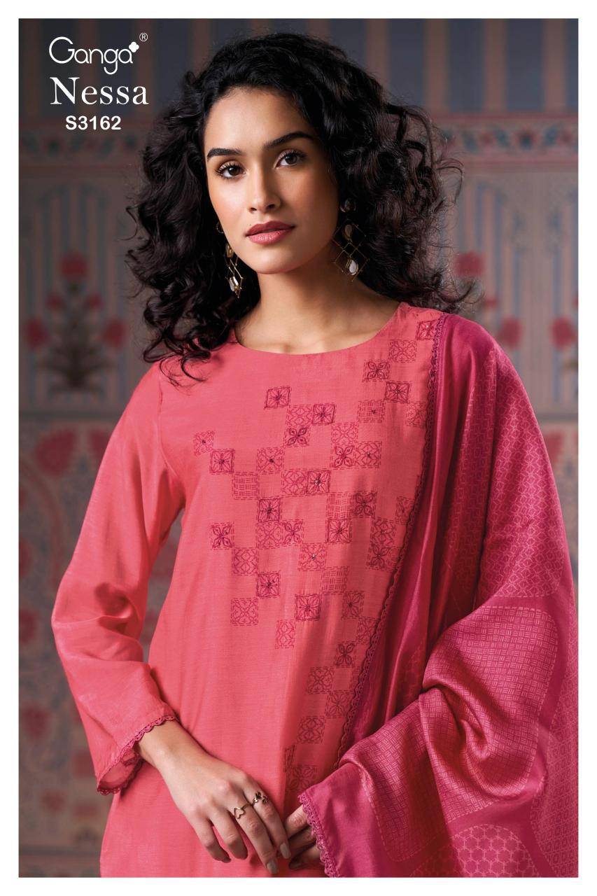 Ganga nessa 3162 fancy dress material wholesale